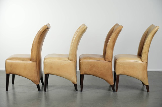 Image 1 of 4 x Luxury Cowhide Leather Dining Chairs With A Beautiful Light Color And A High Back