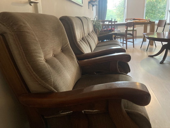Canapé et fauteuil antiques – Coins salon, Textile, Bois (photo 4 of 8)