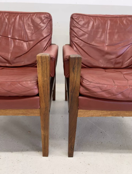 Image 1 of Vintage Danish Lounge Chairs In Rosewood And Leather. 1960s.