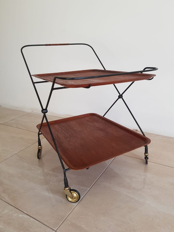 Mid-Century Modern Teak Servierwagen von Paul Nagel f&uuml;r Jie Gantofta, Schweden, 1960er – polished steel (photo 11 of 11)