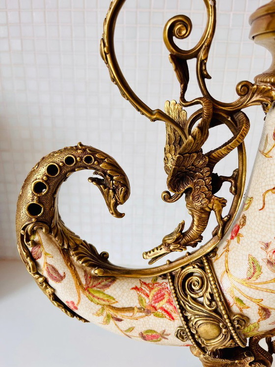 Image 1 of ¡¡¡¡¡UNA CORNUCOPIA DE PORCELANA MONTADA EN BRONCE CUERNO 53 CM OBRA MAESTRA !!!!!