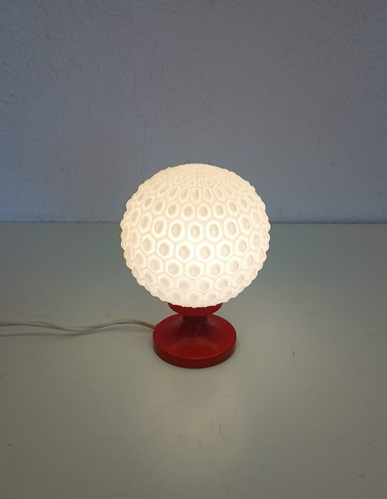 Vintage Bedlampje Rood Metaal En Glas – Tafellampen, Metal (photo 6 of 8)