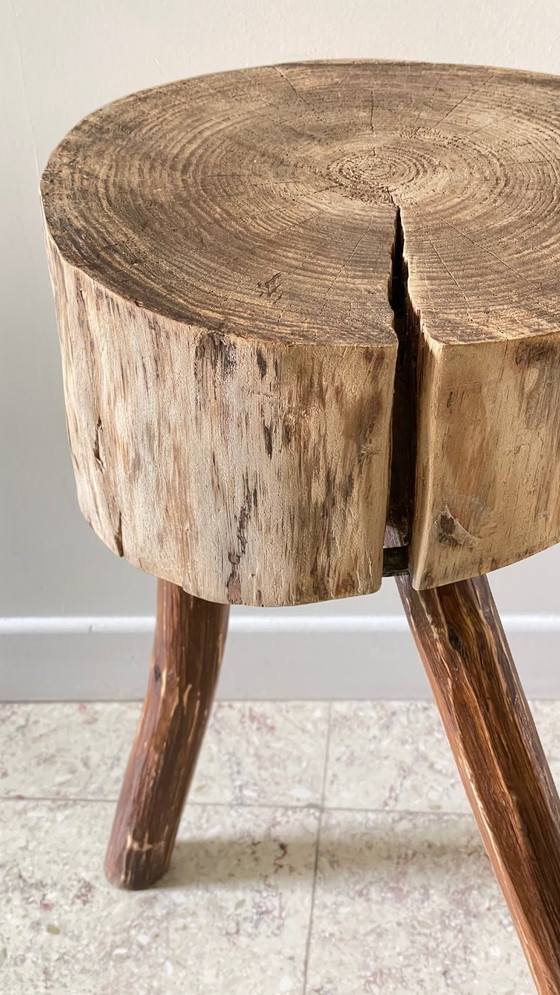 Image 1 of Brutalist Tripod Stool, Vintage Log