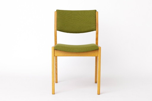 Vintage Scandinavian Oak Chair, 1970s, Norwegian Design, Newly Upholstered Green Fabric, Mid-Century Wooden Dining Chair