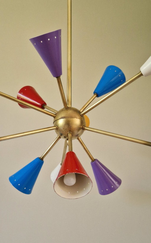 Vintage Stilnovo Sputnik Kronleuchter, italienischer Mid-Century-Stil, Messing
