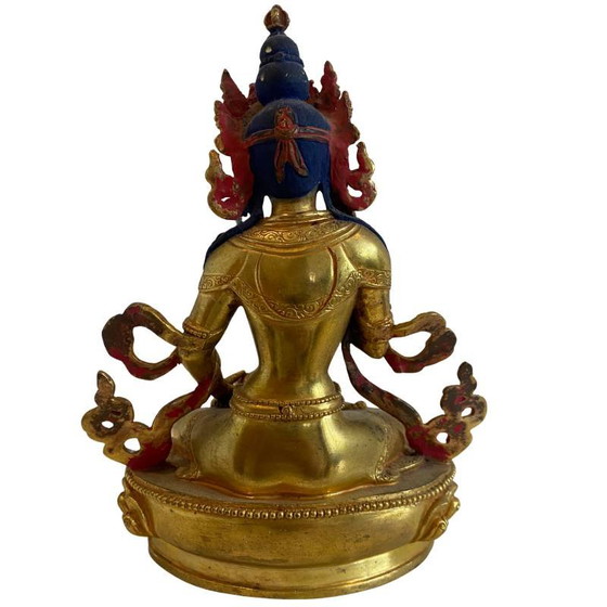 Estatua nepalesa de bronce dorado de White Tara – Tradición Newar, finales del siglo XIX – principios del XX (photo 5 of 10)