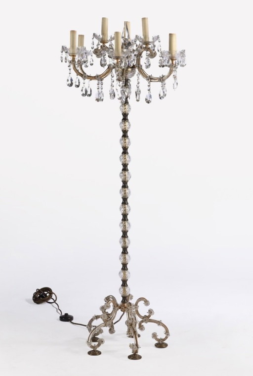 Grand chandelier/candélabre de sol en cristal de Bohème 1950