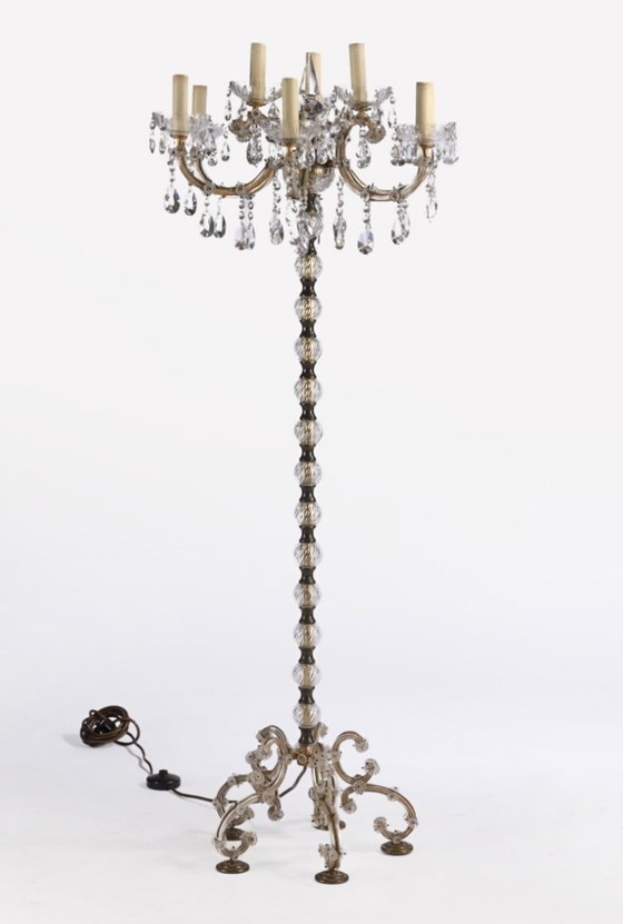 Image 1 of Large bohemian crystal Candlestick/candelabre floor lamp 1950’s