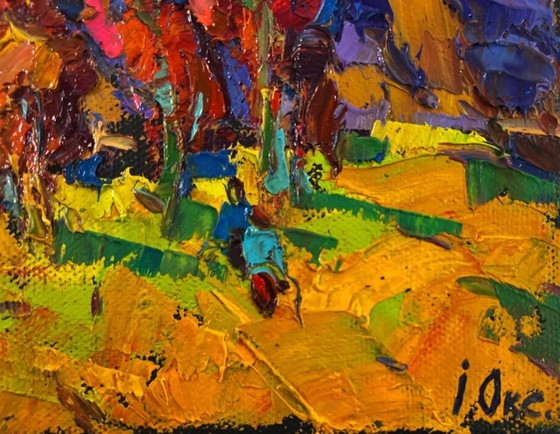 Image 1 of Original Oil Painting Autumn Night Landscape Melody of the wind and whispers