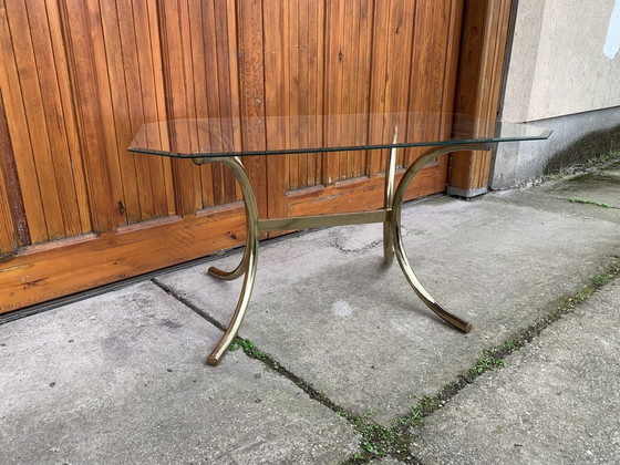 Brass and Glass Dining Table, Italy, 1970s – Hollywood Regency (photo 5 of 5)