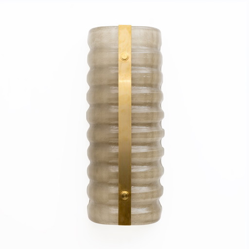 Pair of Modern Italian Brass and Smoke Murano Glass Wall Sconces