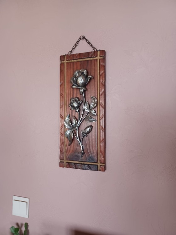 Pannello murale vintage in legno con rosa in metallo (43x18 cm) – Decorazioni murali, Wood (photo 8 of 8)
