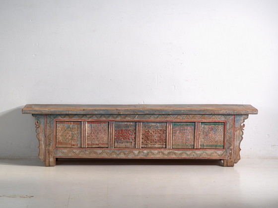 Antique carved and polychrome low sideboard in fir wood – China, circa 1930 – Iron (photo 39 of 40)