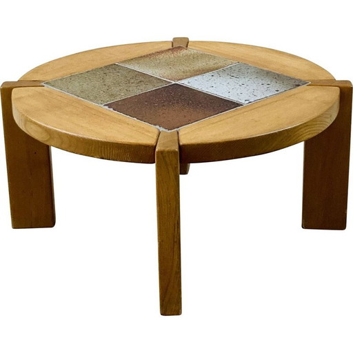 Vintage-Couchtisch aus massiver Ulme und Keramikfliesen