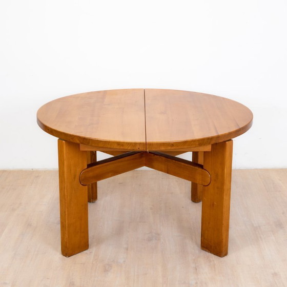 Image 1 of Round Elm Table with Extension by Maison Regain, 1985
