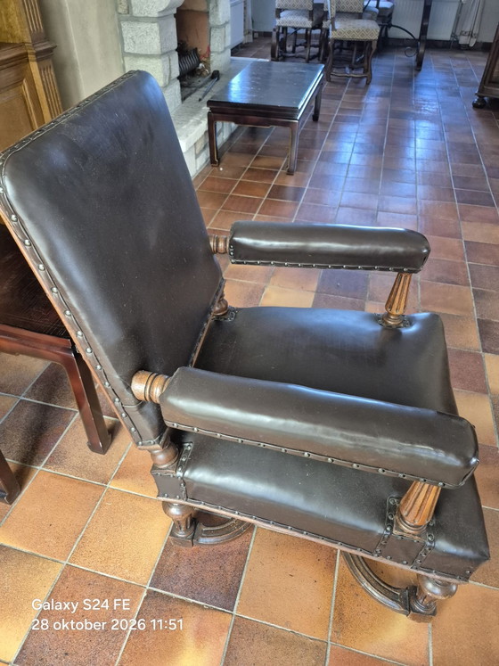 Neorenaissance Chefsessel, Bürostühle, Holz, Skai, Braun (Foto 2 von 5)