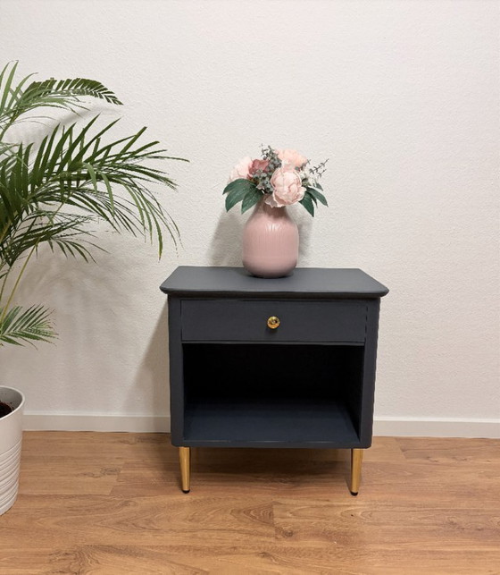 Image 1 of 2 elegant bedside tables made of solid wood - anthracite grey