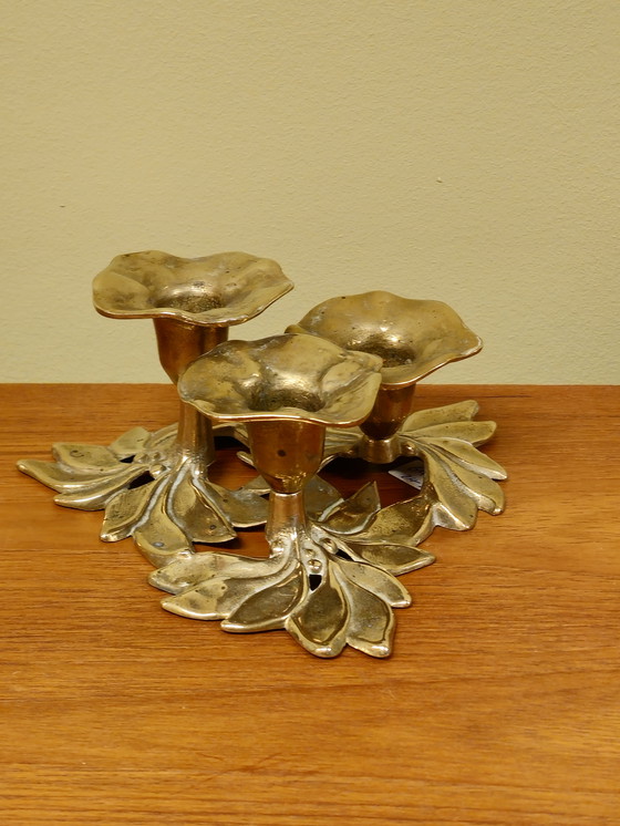 Image 1 of Vintage Brass Art Nouveau Candlestick Candle Holder