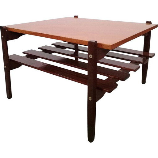 Tavolino da caffè vintage scandinavo in teak e quercia, 1960