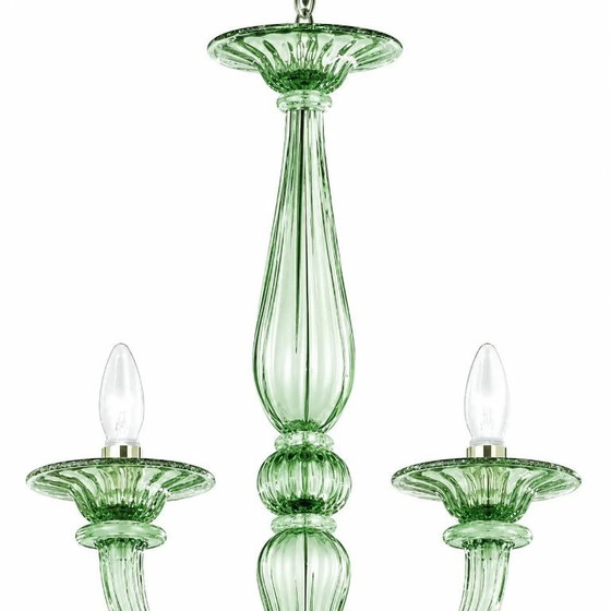 Image 1 of Lámpara de araña escultórica lineal “Rigadin” de cristal de Murano verde