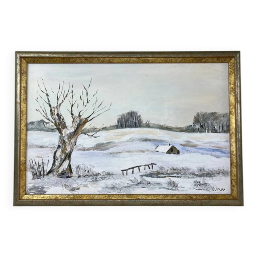 Oil on canvas "Snowy Landscape"