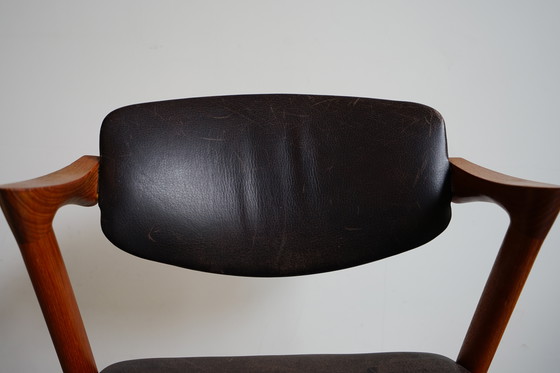 Image 1 of 6 Kai Kristiansen stoelen | Model 42 | Teak Leder patina
