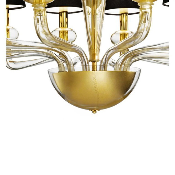 Image 1 of Minimalist Modern Linear Murano Glass Chandelier with Gold Leaf Accents