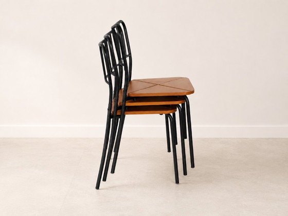 Image 1 of IKEA AGNE Esszimmerstühle 90er / stapelbar, Industrial / Scandinavian, Holz & schwarzes Metall
