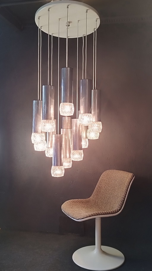 Large vintage retro cascade chandelier pendant lamp 1970