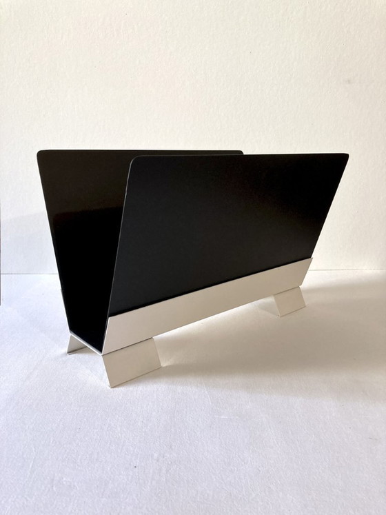 Image 1 of Porte-revues en métal noir et blanc crème, années 1950