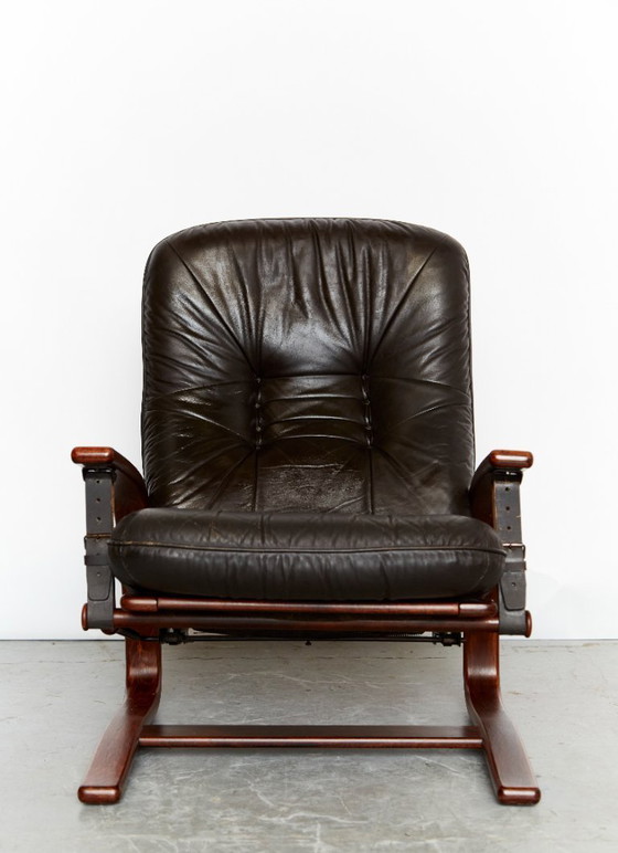 Image 1 of Poltrona vintage scandinava con pouf di Arnt Lande per Westnofa, anni '70