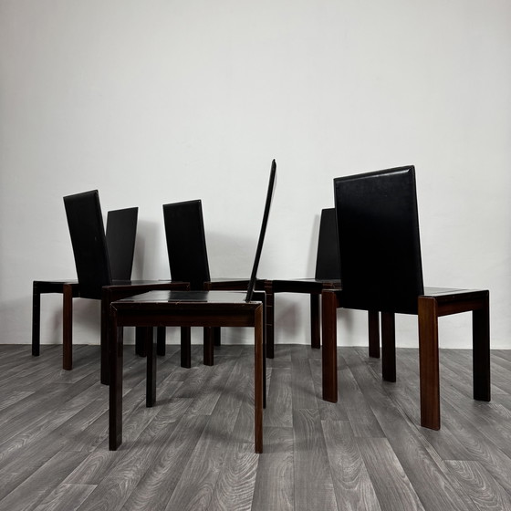 Image 1 of Ensemble de 6 chaises de salle à manger en palissandre de style Mid-Century, inspirées des créations d'Afra et Tobia Scarpa.