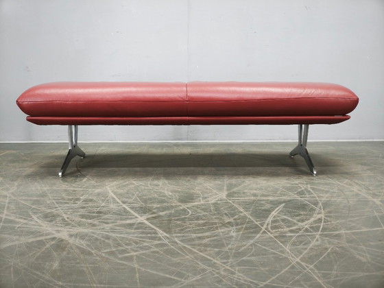 Image 1 of German Koinor Leather Bench with Brushed Stainless Steel Base 2020s