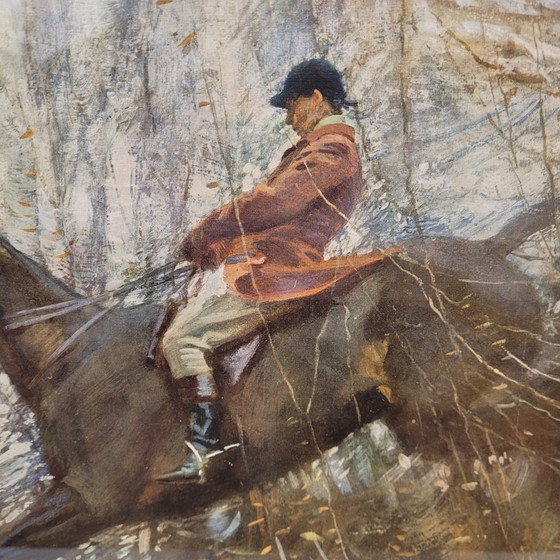 Image 1 of Grabado, “The Huntsman. Ned on the Brown Mare”, Sir Alfred James Munnings, escuela de Newlyn, 10’s - Inglaterra