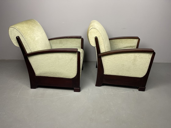 Art Deco Lounge Chairs Attributed to Pander – H Pander, Armchairs, Wood, Textile (photo 3 of 11)
