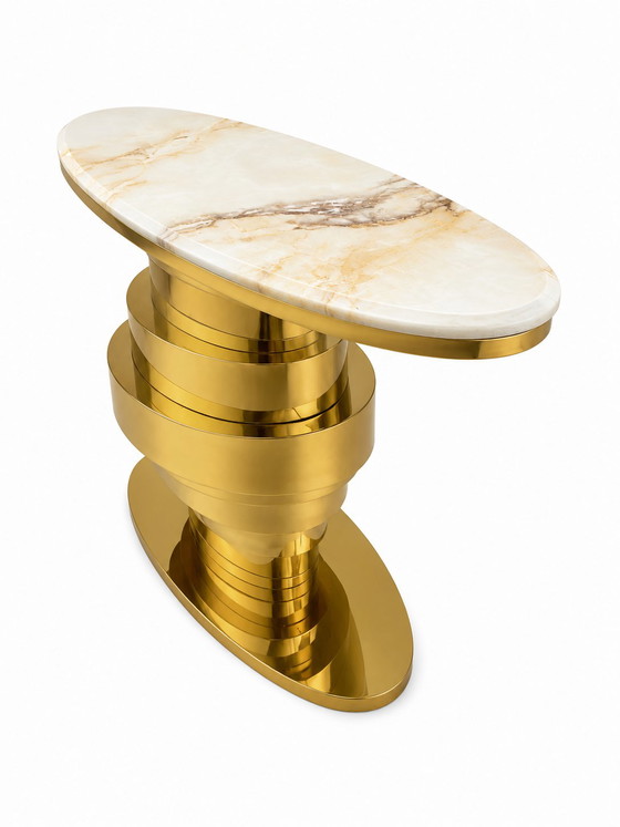 Contemporary Console Table, Side Table, Brass and Gold Marble (photo 6 of 9)