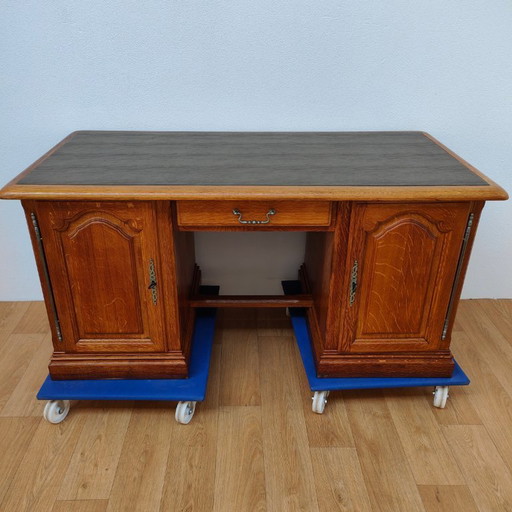 Escritorio de banquero antiguo de roble, escritorio de madera, oficina