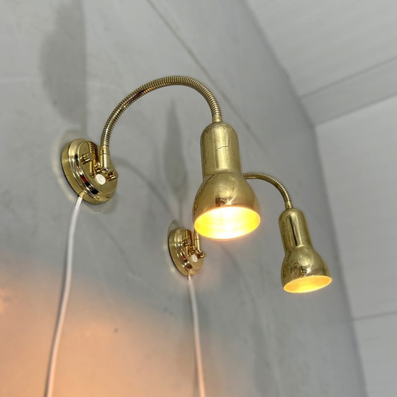 Image 1 of Lampade da parete flessibili in ottone, lampade da comodino, anni '60