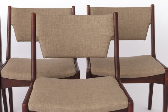 Image 1 of Set of 4 Vintage Teak Chairs | 1960s-70s Mid-Century Modern Seating | Wide Backrest & Reupholstered Seats