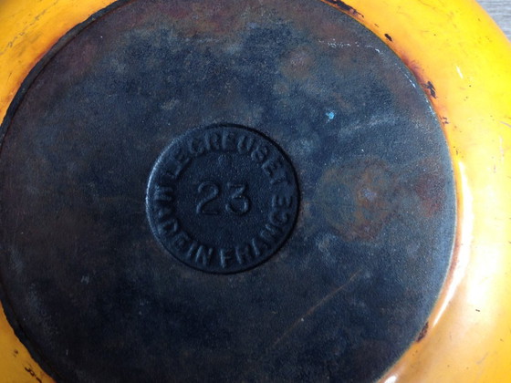 Image 1 of Le Creuset 23 La Mama Enzo Mari vintage yellow cast iron casserole dish