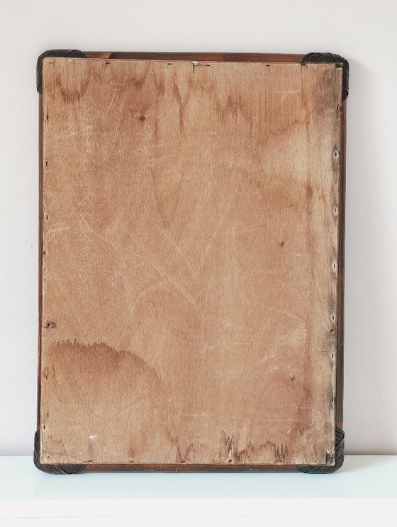 Antieke spiegel gemaakt van bamboe en gevlochten leer. – Leather, Bamboo (photo 9 of 11)