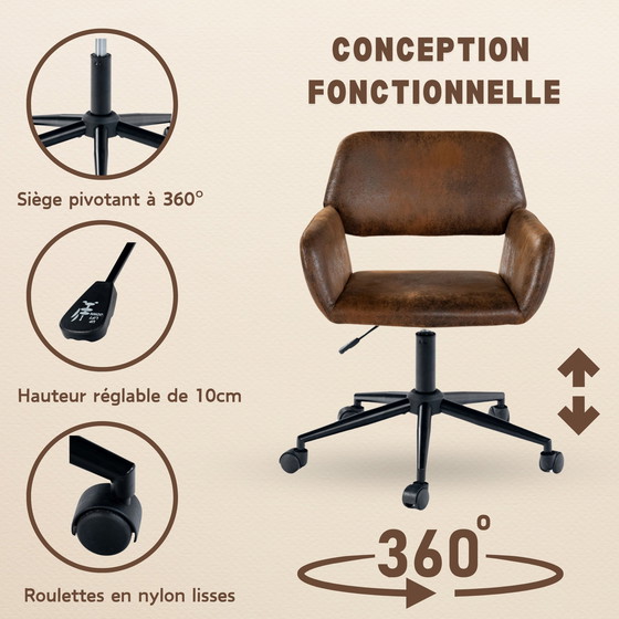 Image 1 of Urban Meuble vintage office chair in suede fabric, swivel, height-adjustable and with 5 castors ROSS KD SUEDE BROWN BLACK