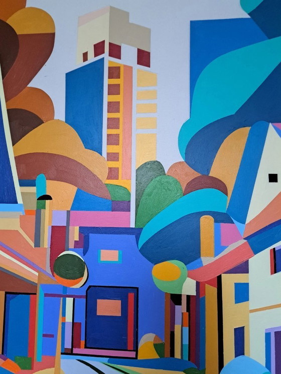 Image 1 of Quadro astratto colorato "Home Sweet Home" - acrilico su MDF di Franklin van Dam (95x95 cm)