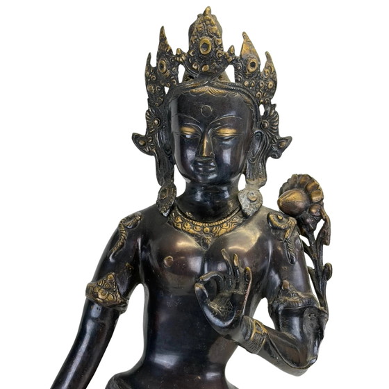 Antigua Tara Verde de Bronce Nepalí - Arte Newar - Valle de Katmandú - Siglo XIX - 68.5 cm – Esculturas (photo 2 of 11)