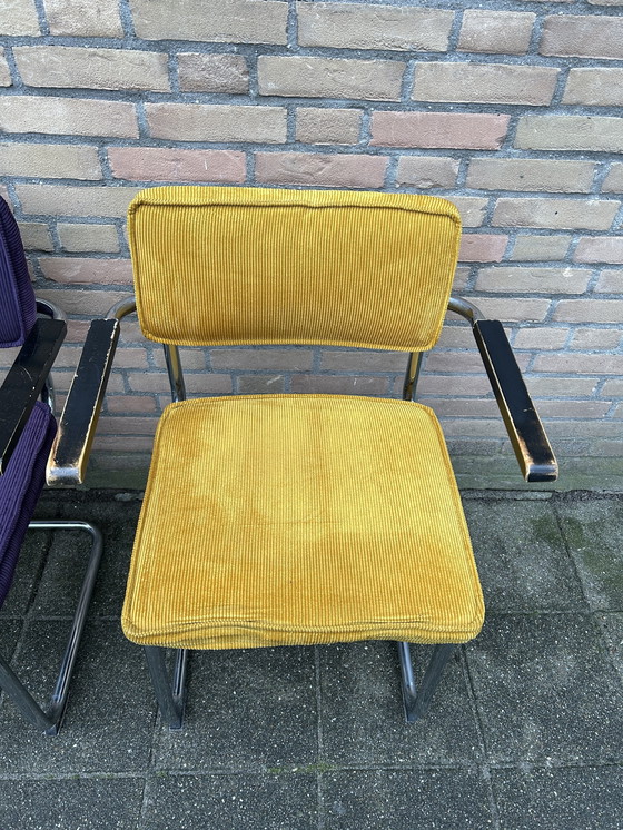 Image 1 of 4 sedie in tessuto a coste con struttura tubolare cromata