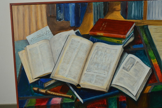 Image 1 of Peinture à l'huile de Joop Serno "Nature morte avec des livres".