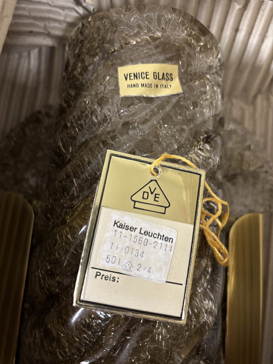 Image 1 of ¡Nuevo en caja! Juego de 2 lámparas de pared Kaiser Leuchten (modelo 11-1560-2111), cristal de Murano texturizado.