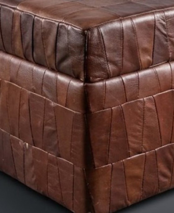 Pouf De Sede in patchwork di pelle, Poggiapiedi e pouf, Marrone (foto 4 di 6)