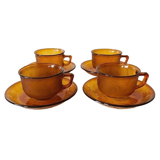 Set vintage Nestle kop en schotels amber glas 1960's