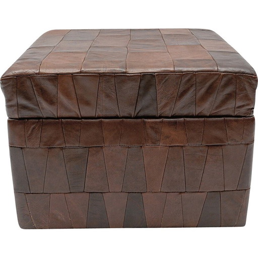 Pouf vintage en cuir brun chocolat, Suisse 1960
